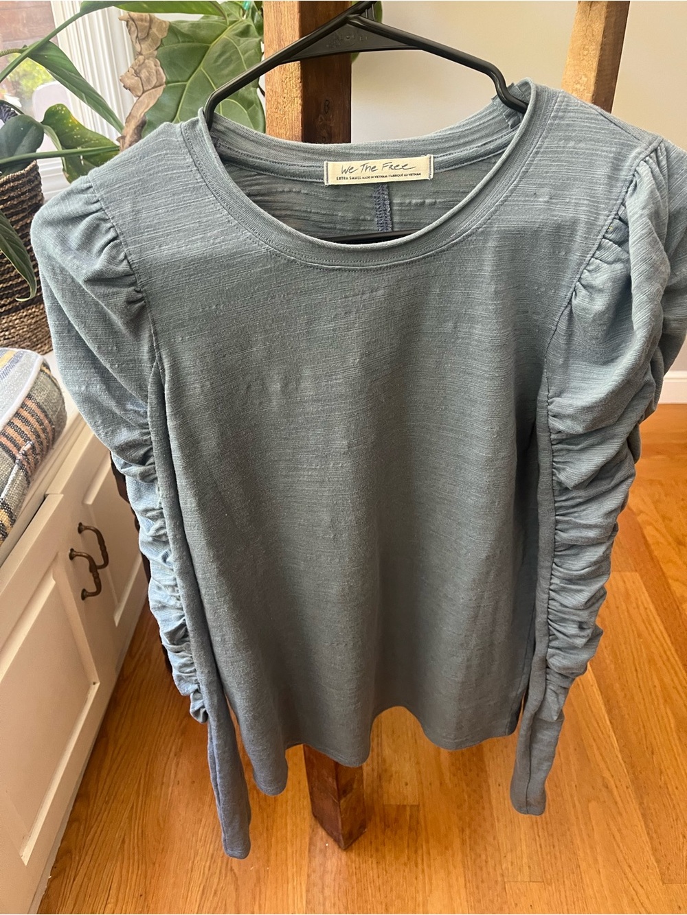 We The Free Ruched Long-Sleeve Top in Dusty Blue